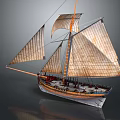 Model Sailboat With Detailed Wooden Hull And Classic Canvas Sails