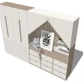 Modern White Wardrobe with Light Wood Accents House Shaped Perforated Dots Design and Decorative Elements