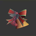 Yellow Festive Bells With Red And Green Bow And Decorative Red Berries