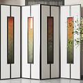 Modern Folding Room Divider With Gradient Color Panels And Potted Plant 3d model