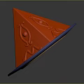 Red Pyramid Shaped Object Placed On Blue Circular Plate With Patterns