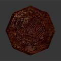 Traditional Chinese Red Octagonal Table With Intricate Carved Patterns And Lacquered Surface 3d model