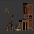 Classic Wooden Home Interior With Vintage Cabinet Dining Table Chair And Coat Rack