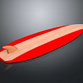 Stylish Red And Wooden Surfboard With Long Shape And Tail Fin For Daily Use