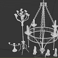 Vintage Lighting Combinations With Circular Metal Chandelier Multi Arm Floor Lamp And Small Candle Holders