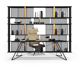 Modern Desk Chair Bookcase Writing Desk 3d model