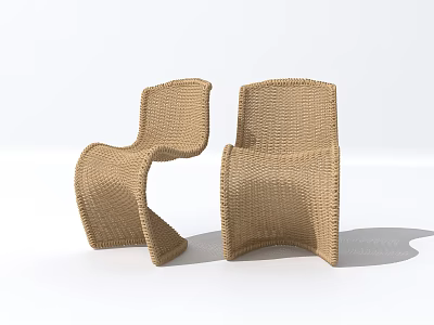 Stylish Woven Rattan Leisure Chairs With Curved Unique Design For Modern Spaces 3d model