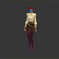 Detailed Game And Movie Character With Red Hair White Blouse Brown Skirt And Red Gloves