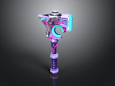 Sci Fi Mechanical Hammer Design With Purple Pink Blue Accents And Intricate Details 3d model