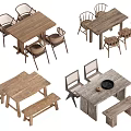 Wooden Dining Table Sets With Chairs And Benches In Various Styles 3d model