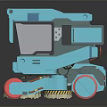 Cartoon Style Blue Cleaning Vehicle With Red Wheels And Yellow Warning Stripes