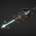 Mythical Glowing Blue Sword With Skull Horns And Gemstone Decorations