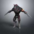 Game Movie Character Muscular Wolf Head Gray Humanoid Body With Black Stripes And Flame Effects