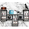 Modern Wall Mounted Wine Rack With Wine Bottles Wine Glasses And Marble Wall Background