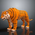 Low Poly Tiger With Orange And Black Stripes Standing On Gray Background With Reflection 3d model