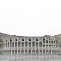 Ancient Roman Colosseum Historic Architecture With Arched Openings And Vintage Car On Smooth Ground