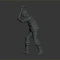 3D Model of Construction Worker Wearing Safety Helmet Holding Hammer in Striking Pose