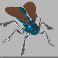 Smart Machine as Mechanical Insect with Blue Body Brown Wings Red Antennae and Silver Legs