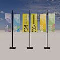 Outdoor Banners With Various Colors And Text Like 2023 Exhibition Show On Metal Poles