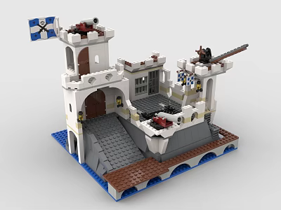Creative Building Blocks Castle With Tower Flag Minifigures And Brick Platform 3d model