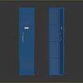 Two Blue Lockers Furniture Featuring Closed and Open Doors with Shelves