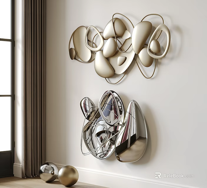 Modern Metallic And Mirror Like Wall Decor On The Wall 3d model