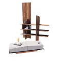 Modern Geometric Coffee Table with Gray Top and Wooden Base Featuring Decorative Tray Accessories