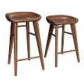 Two Brown Wooden Stools With Modern Design And Natural Wood Finish