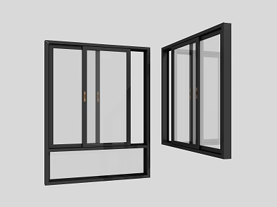 Modern Black Frame Glass Windows With Open And Closed Position Design 3d model