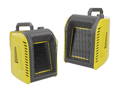 Two Yellow Portable Electric Heaters With Mesh For Daily Use 3d model
