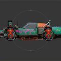 Vibrant Modified Car With Custom Design Large Tires And Decorative Patterns