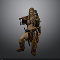Woman in Tribal Warrior Fur Leather Armor Holding Axe With Decorative Accessories