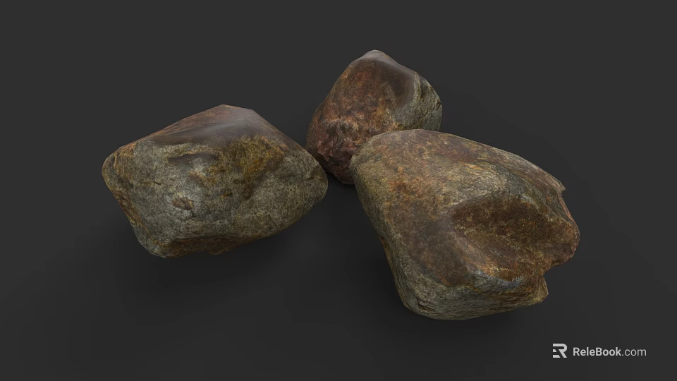Natural Textured Stone Materials Featuring Three Decorative Stones For Home Interior Design 3d model 