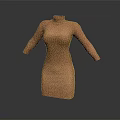 Brown Turtleneck Long Sleeve Dress With Simple Design And Slim Fit