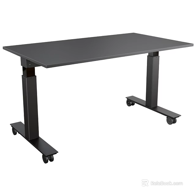 Modern Adjustable Height Desk With Rolling Wheels Metal Frame And Spacious Top 3d model 