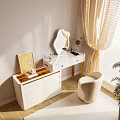 Elegant Modern White Dressing Table With Gold Legs Mirror Drawers And Decorative Chair Natural Light