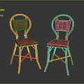 Two Orange Accent Chairs with Pink Plaid Woven Seat and Backrest