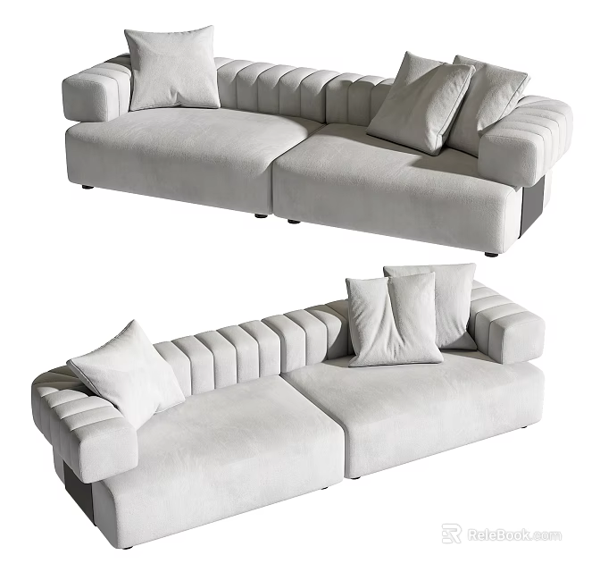 Modern Light Gray Sectional Sofa With Plush Cushions And Tufted Design 3d model