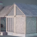 Traditional House 3D Model Featuring Wooden Frame Tile Roof Brick Wall Chimney Porch And Steps