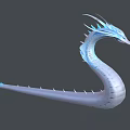 Mythical Reptile 3D Model With White Blue Scales Horns Fins And Long Body