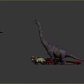 Group of Prehistoric Dinosaurs Featuring Long Necked Pterosaur Triceratops and Small Species