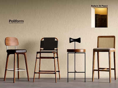 Modern Bar Stools With Wooden Frames Leather Seats Metal Bases And Stylish Design 3d model