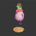 Playful Reptile Wearing Hat And Goggles Standing By Nest With Eggs On Black Background