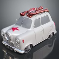 White Toy Car With Red And White Bow On Roof And Red Star On Front