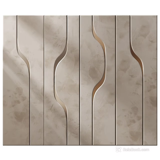 Modern Wall Decor Featuring Curved Metallic Lines on Textured Background 3d model 