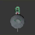 Green Mechanical Game Movie Character With Multiple Red Arm Components Cloud Like Base