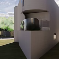 Modern Architectural Building Featuring Unique Curved Design Light Exterior Arched Openings And Lawn Area