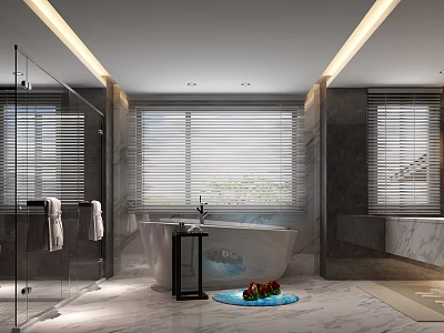 Modern Luxury Bathroom Interior With Freestanding Bathtub Glass Shower Enclosure And Premium Marble Finishes 3d model