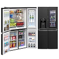 Refrigerator Freezer Open Doors Showing Organized Food Storage And Interior Compartments