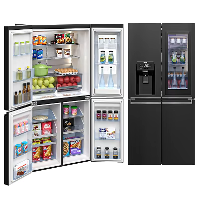 Refrigerator Freezer Open Doors Showing Organized Food Storage And Interior Compartments 3d model